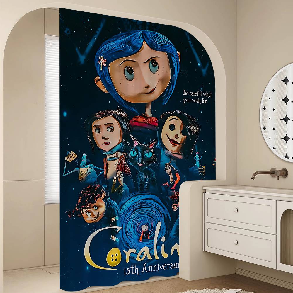 Anime Movie Coraline Shower Curtain - Water-Repellent And Leak-Resistant, Mold And Mildew Resistant For