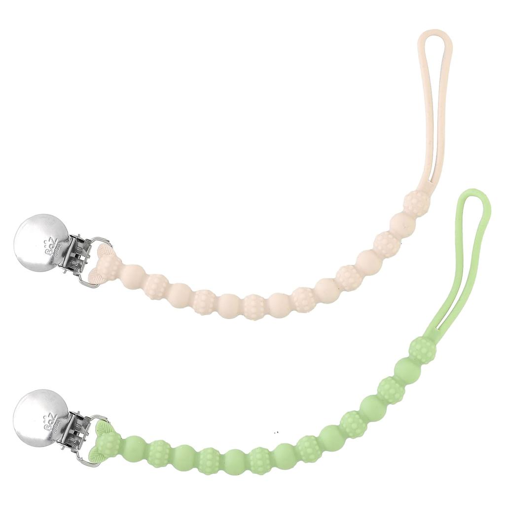 Razzies Pacifier Holder, 0M+, Green/Beige, 2 Holders