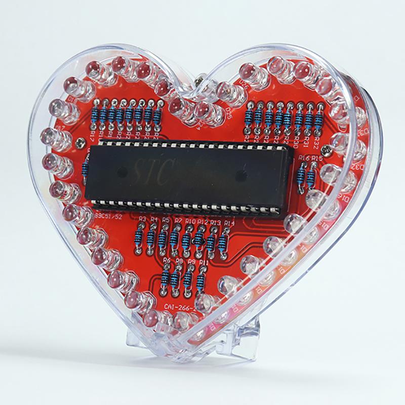 LED Světelný tok ve tvaru srdce DIY Elektronická sada s 32 barevnými LED světly DIY Sada pro pájecí praxi Napájená bateriemi