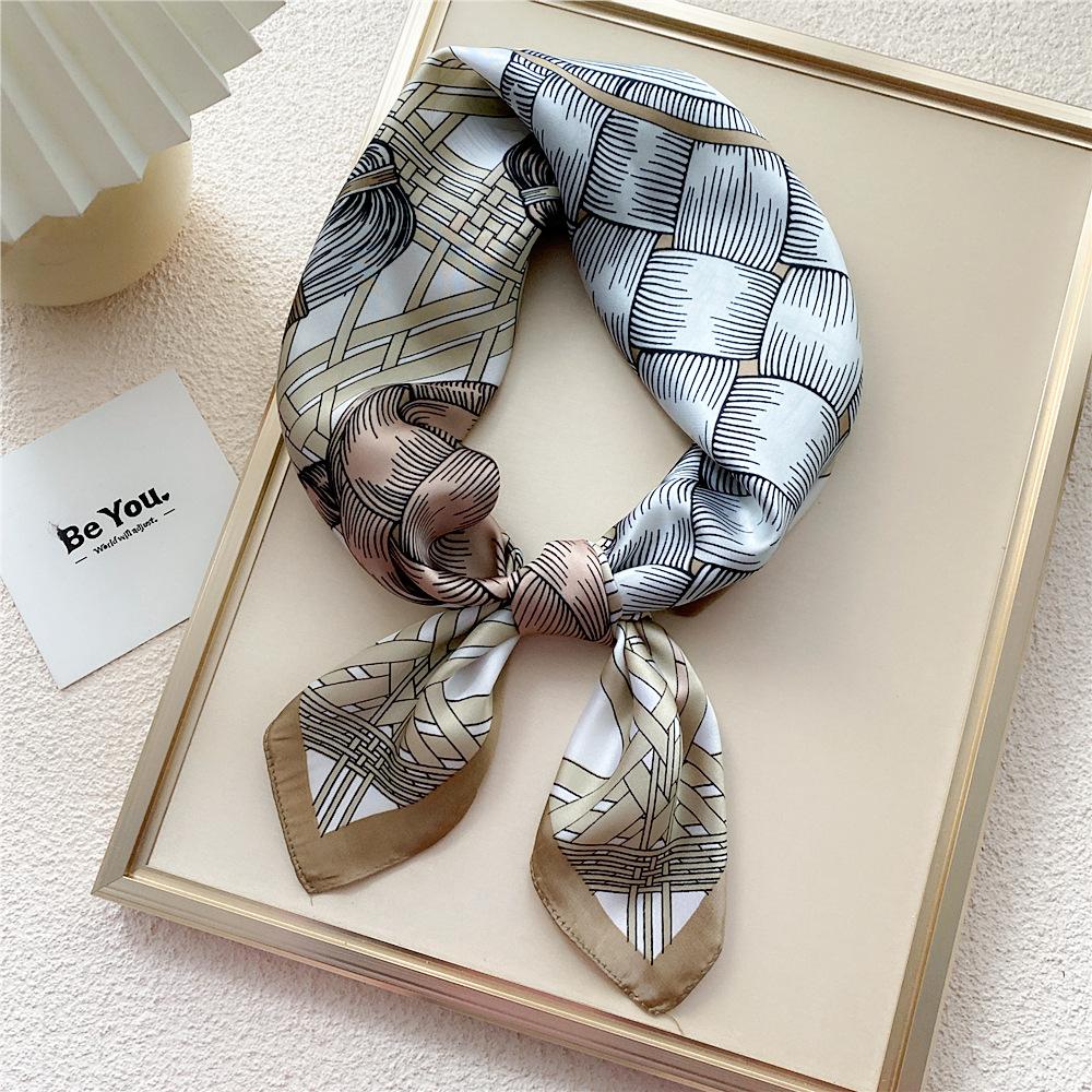 Modischer Dekorationsschal, Haarband, Krawatte, 70 cm, kleiner quadratischer Schal, Seidenschal, Damen, Frühling und Herbst, vielseitiger kleiner Schal, professioneller Schal