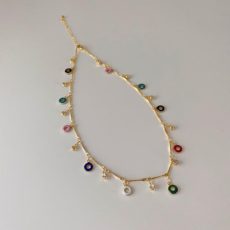 Color Beaded Love Flower Zircon Necklace Female Sweet Cool Hot Girl Wind Collarbone Chain Niche Design Accessories