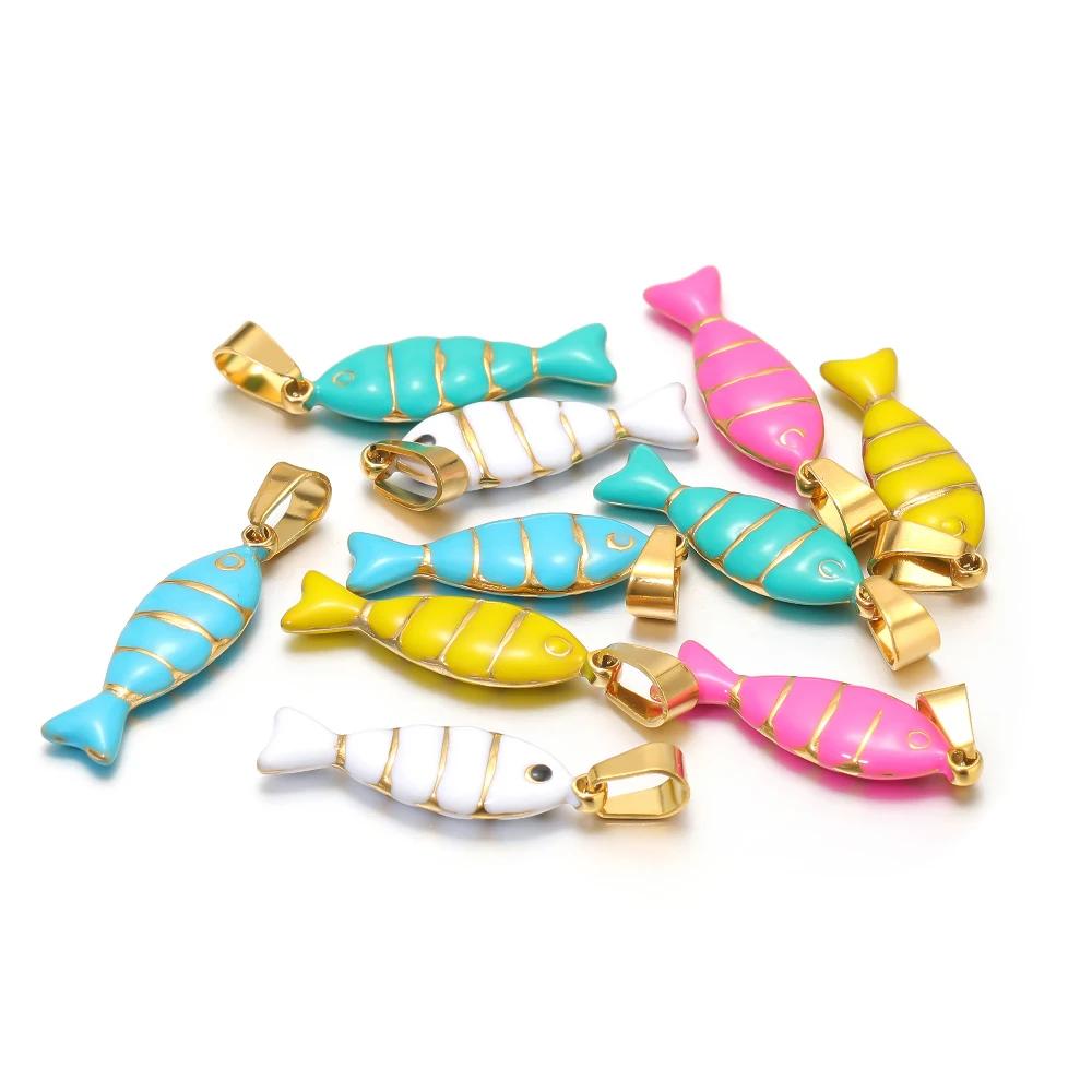5pcs Stainless Steel Enamel Fish Bracelet Making Necklace Pendants Charms for DIY Jewelry Findings Handmade Crafts Accessories