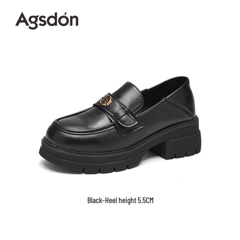 

Augusden 2025 Women s Black Platform Loafers - New Autumn/Winter British Style Leather Shoes with Velvet, Perfect with Skirts 36