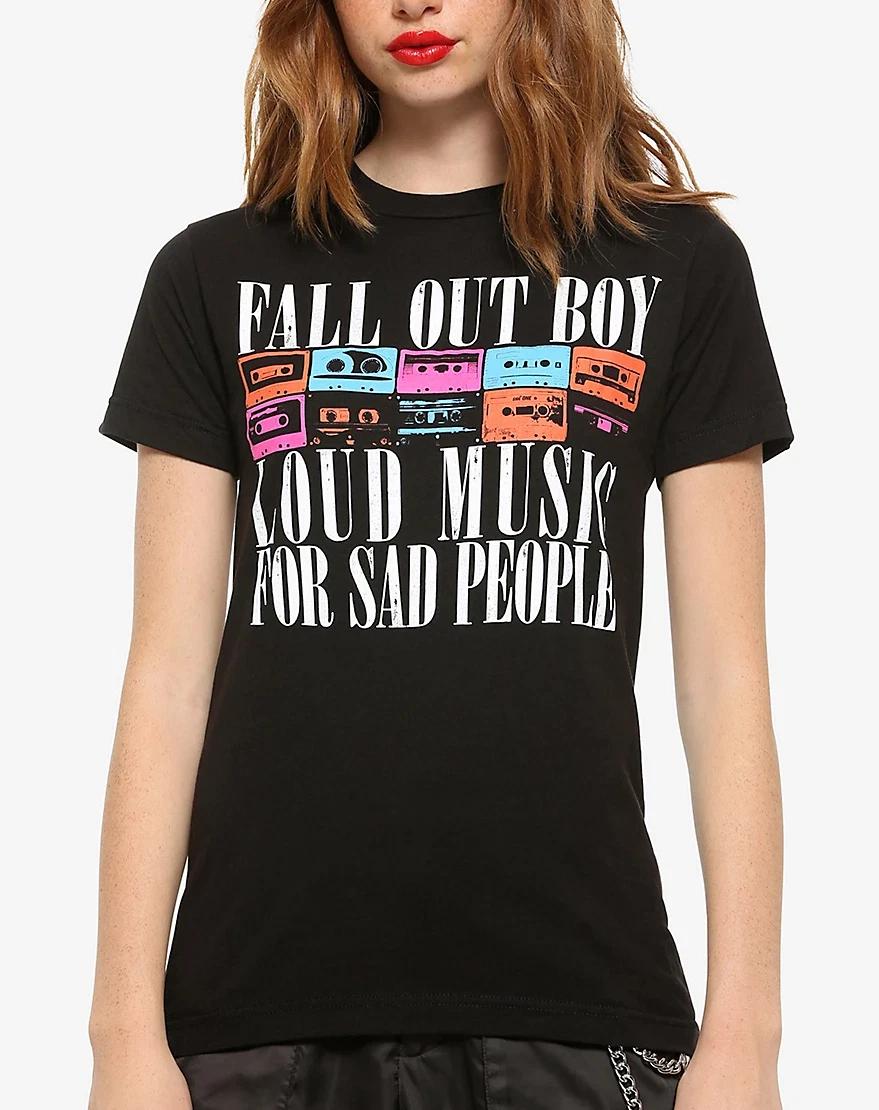 

Fall Out Boy ГРОМКАЯ МУЗЫКА ДЛЯ ГРУСТНЫХ ЛЮДЕЙ Женская Поп-Рок Хлопковая Футболка 100% Мужские Футболки Топ НОВЫЙ L