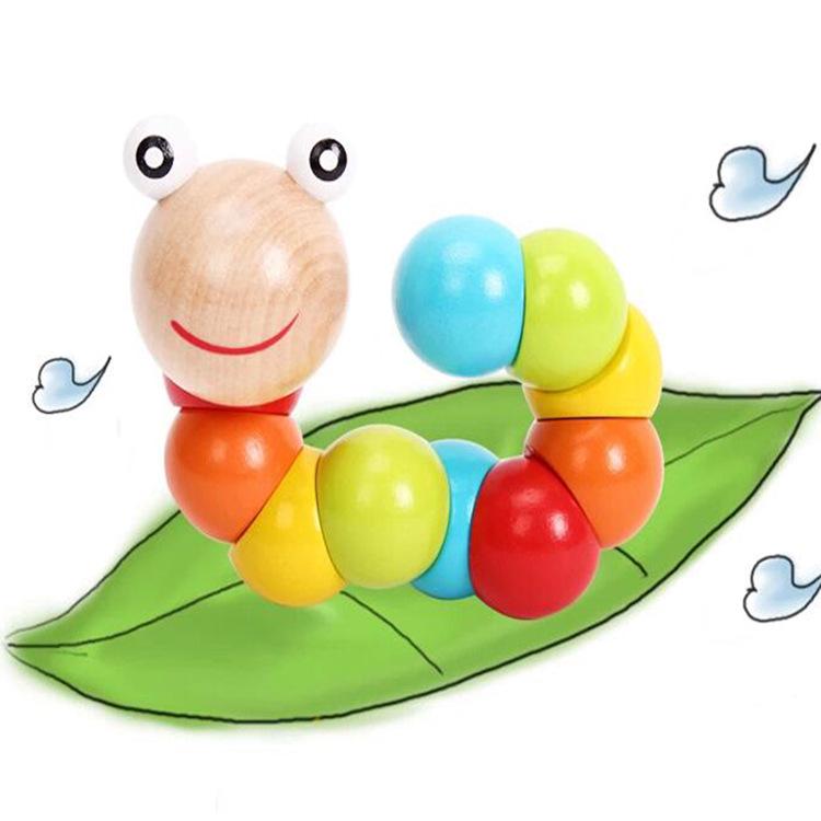 Colorful Wooden Caterpillar Twist Toy for Baby s Finger Dexterity Development 18 x 3.25 cm