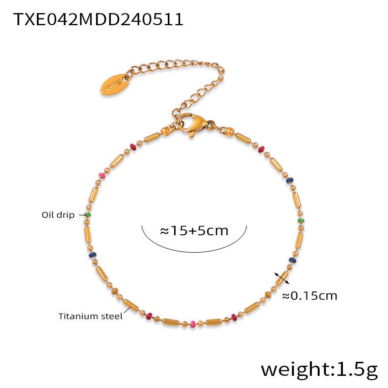 Sweet Wind Color Mini Design Oil Drop Round Bead Necklace Women'S Simple Gold Anklet Bracelet Titanium Steel Set