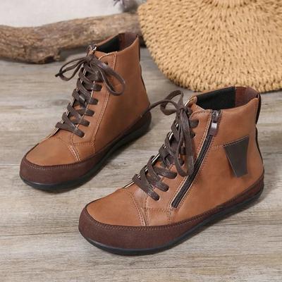 Fashion Winter New Flat Single Shoes Women's Round Head Front Strap Side Zipper Soft Sole Anti-slip Wear-resistant Short Boots