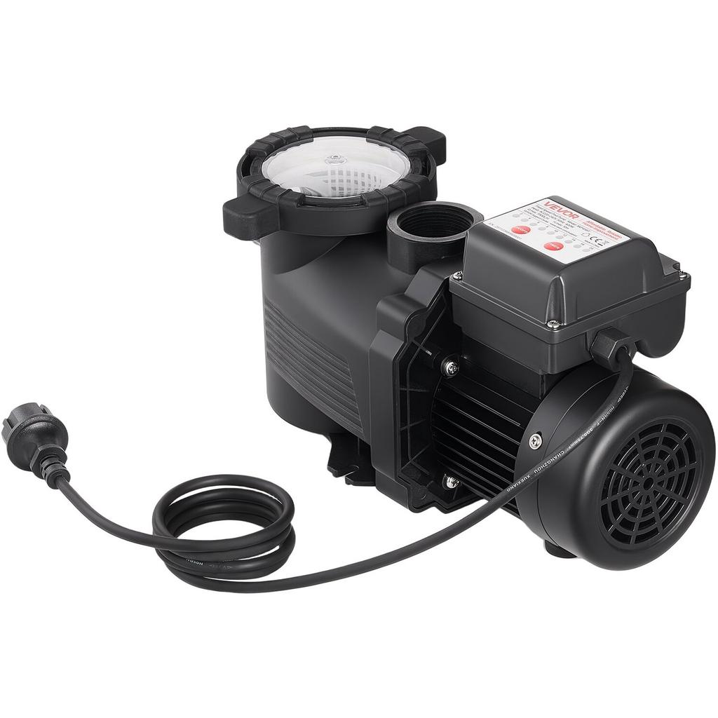 Zwembadpomp, 400W, 11.100 L/U Max. Debiet Enkele Snelheid Zwembadpomp, AC 220-240V, 3450 RPM, 10 m Max. Opvoerhoogte, met 24-Uurs Timer & Filtermand, voor