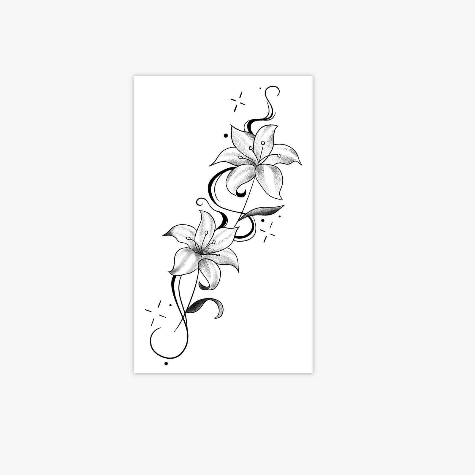 Plain Black Lily Tattoo Sticker, Waterproof And Long-Lasting Simulation, Girls  Arm Forearm Advanced Flower Arm Tattoo Sticker 9*15