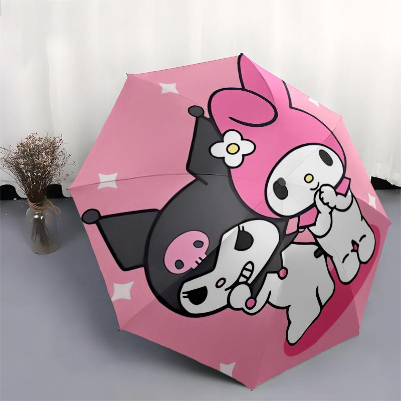 Kuromi, My Melody Automatic Opening and Closing Parasol Compact Travel Umbrella with 8 Ribs for Women and Men Ideal Birthday/Christmas Gift,