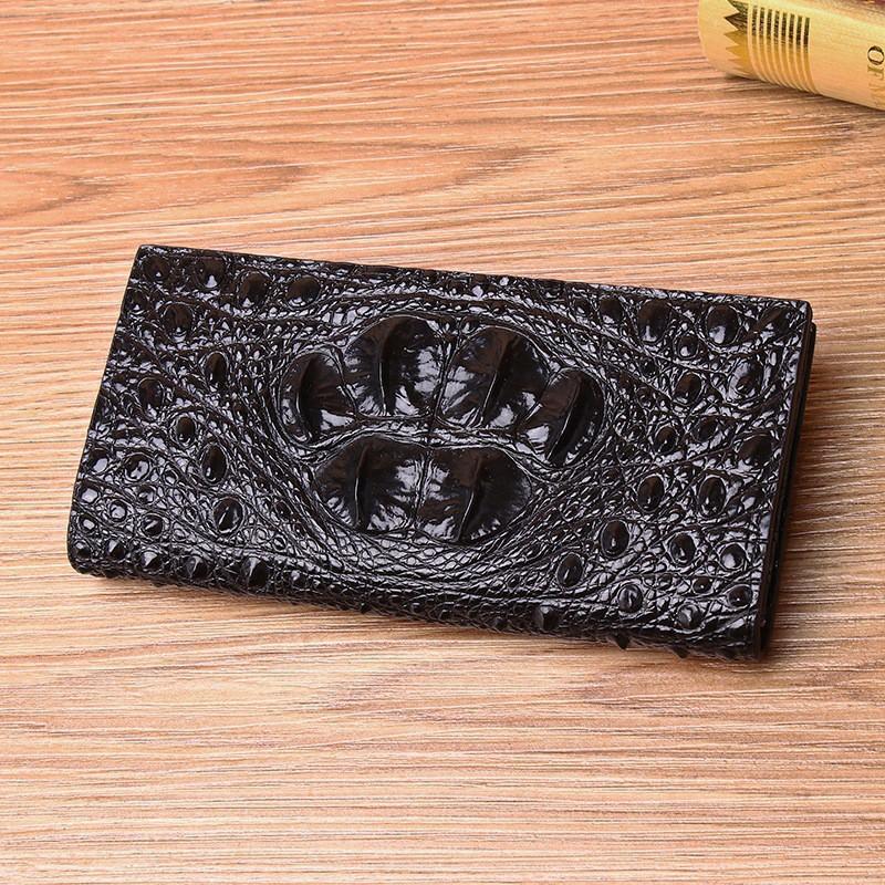 Thailand Crocodile Leather Wallet Men's Long Two-fold Business Suit Clip Casual Handbag Multi-card Genuine Bone