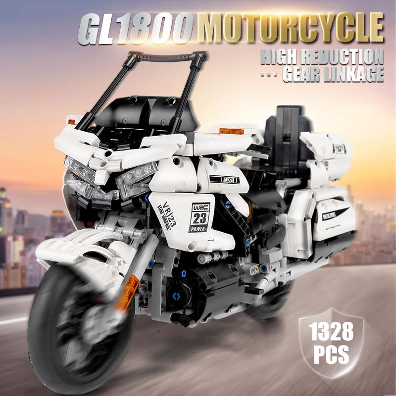 MOULD KING 23001 techniczne złote skrzydło GL1800 motocyklowe klocki samochodowe montaż cegieł zabawki edukacyjne dla dzieci prezenty świąteczne