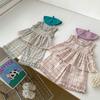 Girls Summer Plaid Sleeveless Top and Wide Leg Pants Set with Ruffle Trim