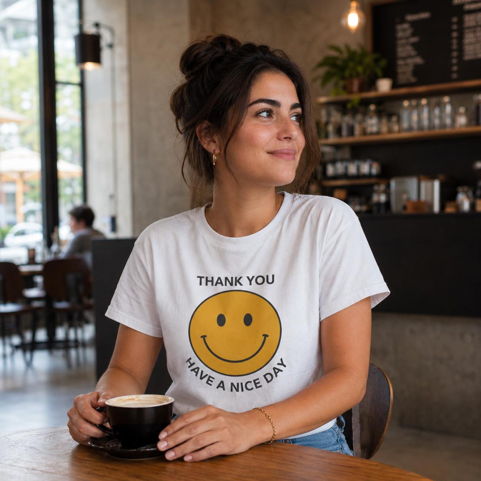 Smiley Face Thank You Have A Nice Day T-Shirt | Retro Happy Emoji Tee 4XL