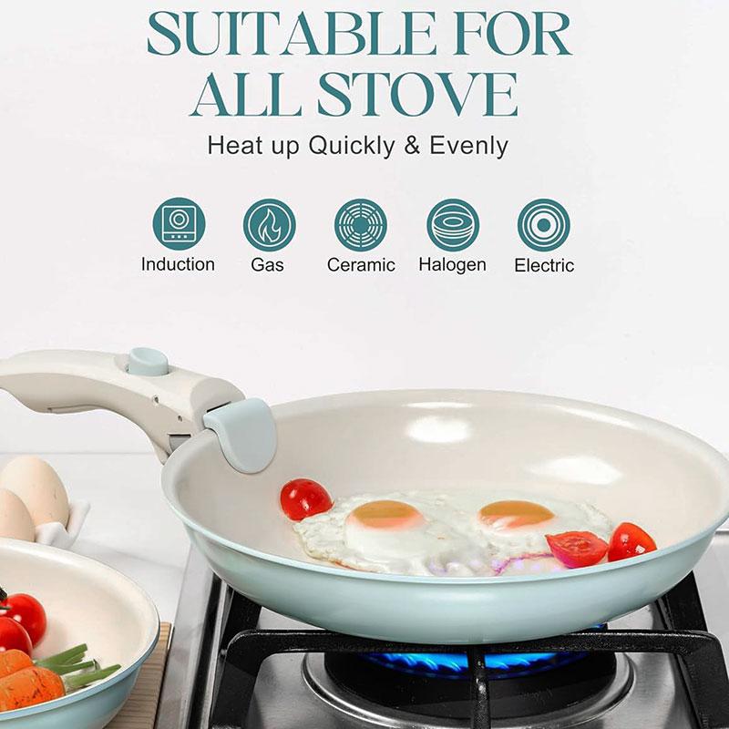 3 Piece Non Stick Frying Pans Set 8" 9.5" and 11" Cookware Set Removable Handle Egg Steak Cooking Pot Skillet Oven Safe Cooker