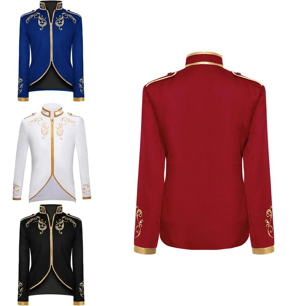 Nádherný pánský palácový princ blazer se zlatou výšivkou, perfektní pro halloweenský kostým