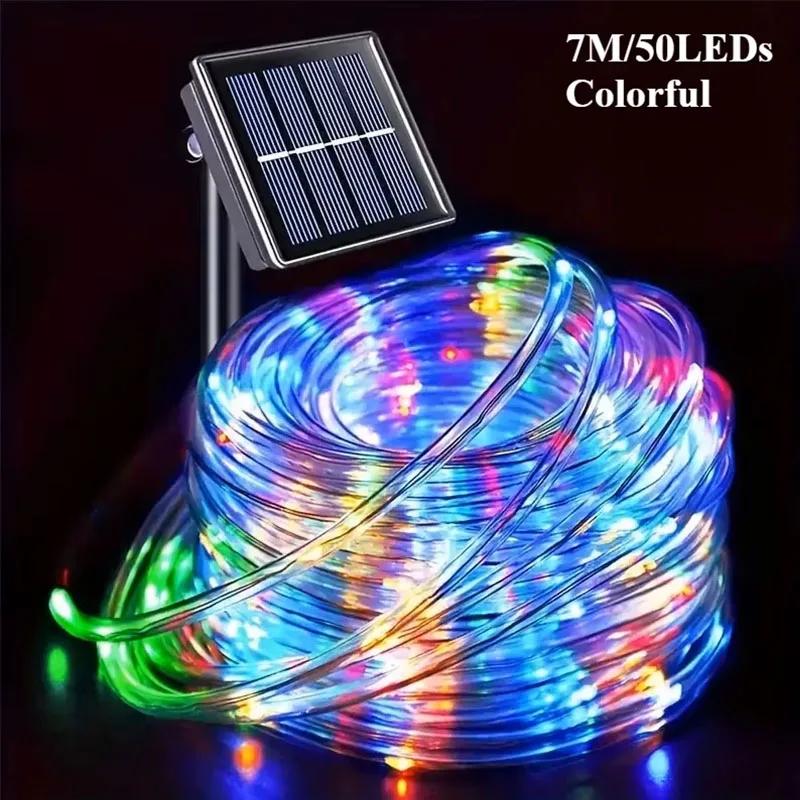12m/7m Solar Rope Light Outdoor Garden LED Tube Fairy Light Strings 8 Modes Wedding Swimming Pool Roof Garland Party Decorations