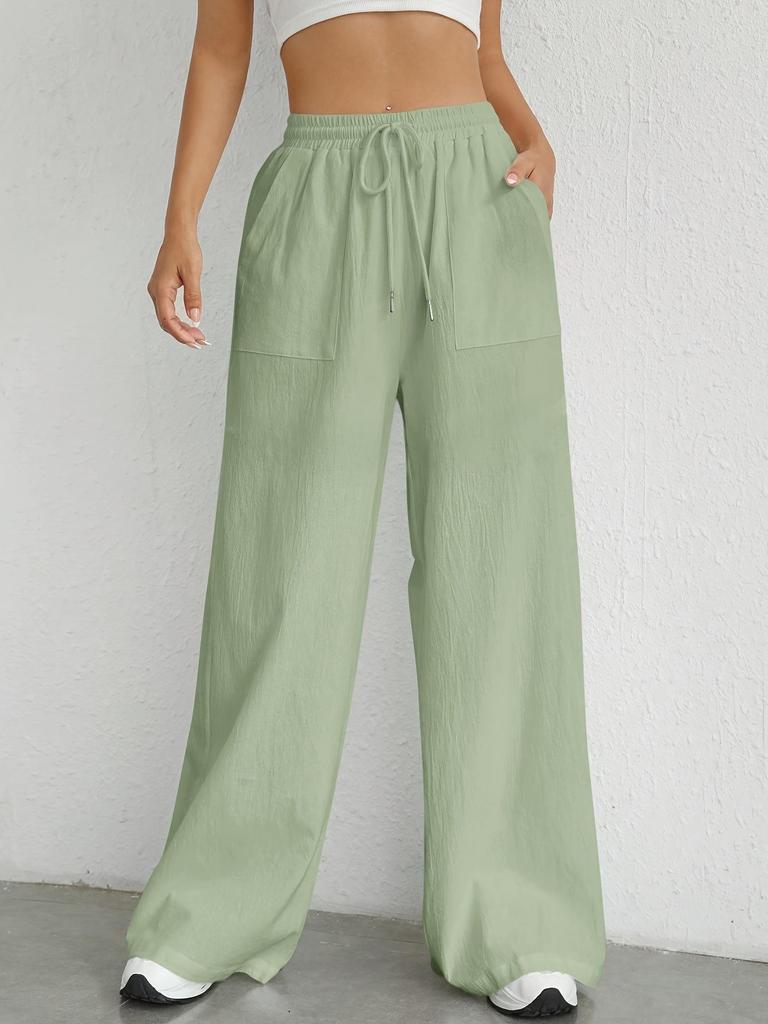 2025 Women's Casual Solid Color Drawstring Straight-Leg Pants - Spring & Autumn Collection