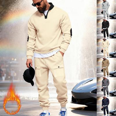 Autumn/Winter New Arrival Men's Heavyweight Fleece-Lined Oversized Stand-Collar Casual Hoodie & Workwear-Style Trousers Set