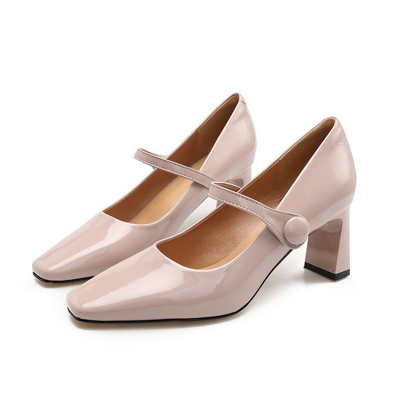 

Черные туфли на высоком толстом каблуке, темпераментные, профессиональные, для работы, с волшебной пряжкой, ремешком-словом, туфли Мэри Джейн, квадратный носок, одинарные туфли 40 абрикосовый