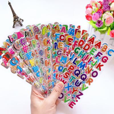 6 Blätter 3D Cartoon Aufkleber Wasserdicht Blase PVC DIY Aufkleber Zahl Alphabet Mädchen Jungen Kinder Geschenke GYH