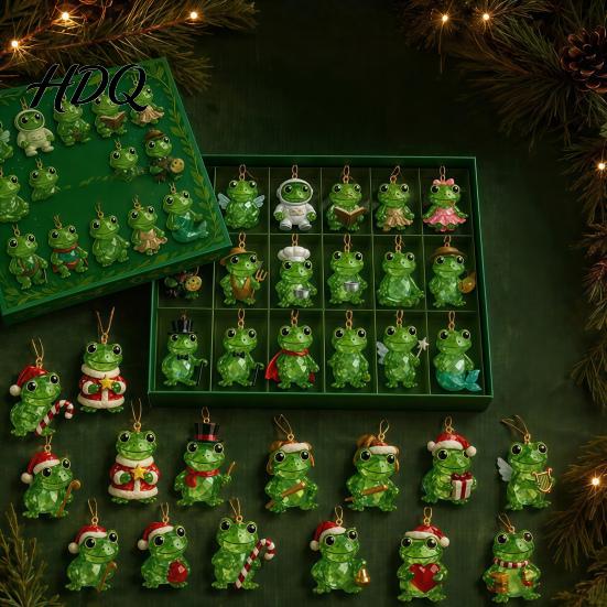 Christmas Advent Calendar 2026 Frog Calendar 24 Day Countdown Box with Desktop Ornament Sets Faux Crystal Ornaments Festive Tree Hanging Decor,
