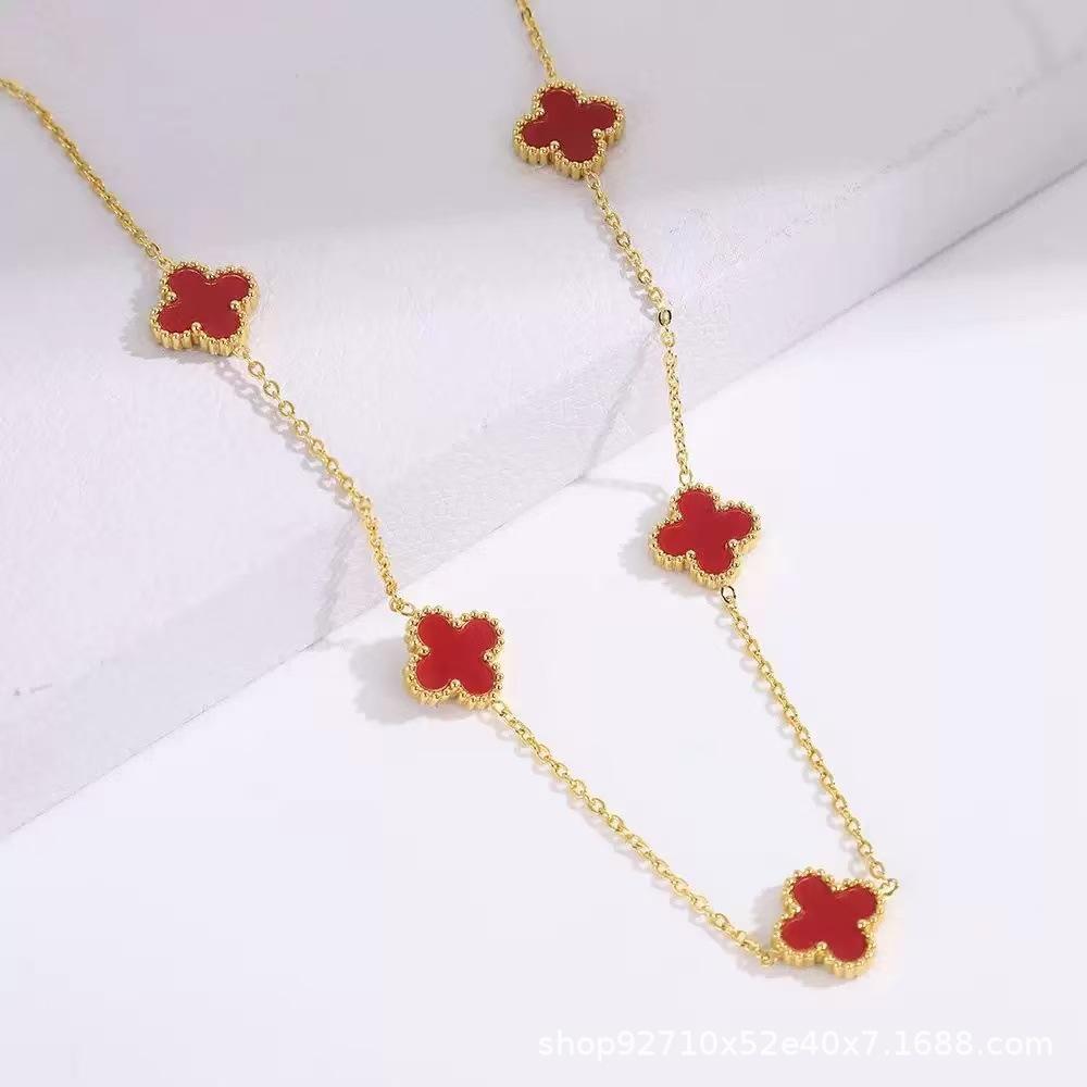 Lucky Clover Double sided Necklace Titanium Steel 18K Gold Titanium Steel Necklace
