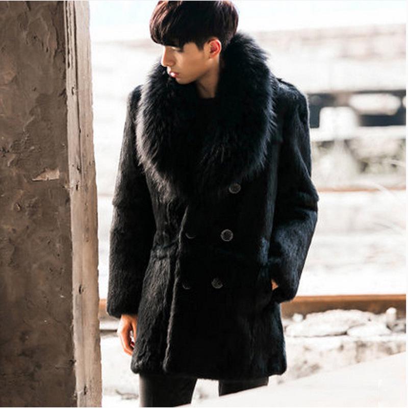 

Осень и зима новая шуба имитация норковой шубы мужская норковая шуба имитация лисьего меха большой меховой воротник повседневная XS чёрный