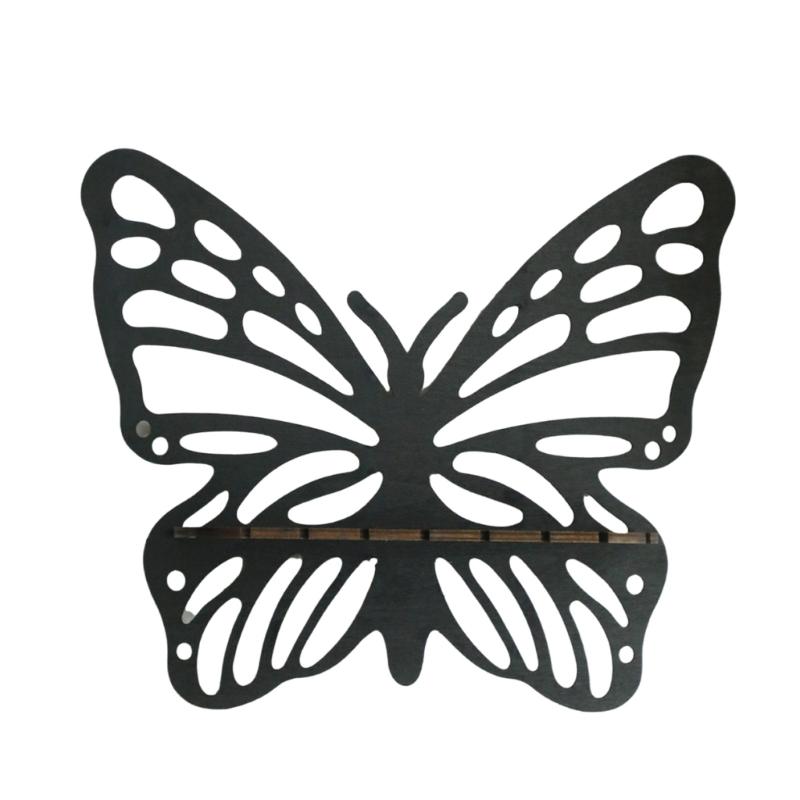 Black Hanging Shelf Crystal Holders Butterfly Shape Wood Cutout Floating Wall Shelves for Bedroom Living Room Decoration