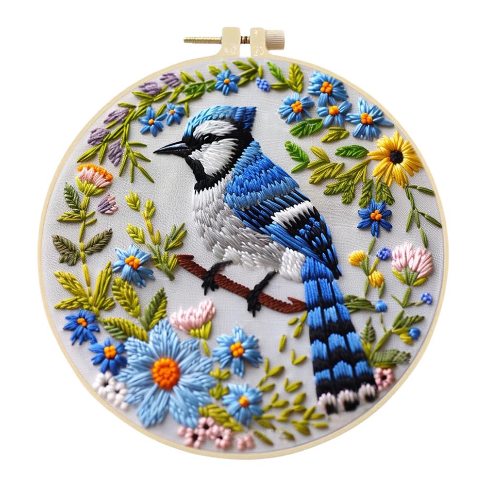Animal Stamped Cross Stitch Embroidery Kits with Hoop Cloth Color Thread