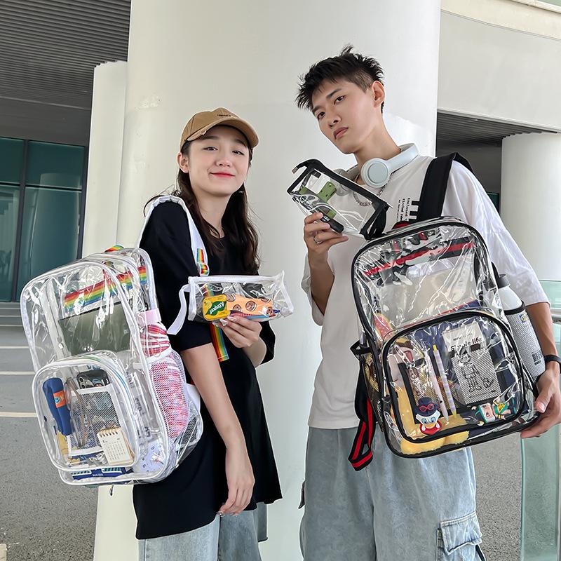 Transparent backpack pvc backpack pvc schoolbag, large-capacity student schoolbag
