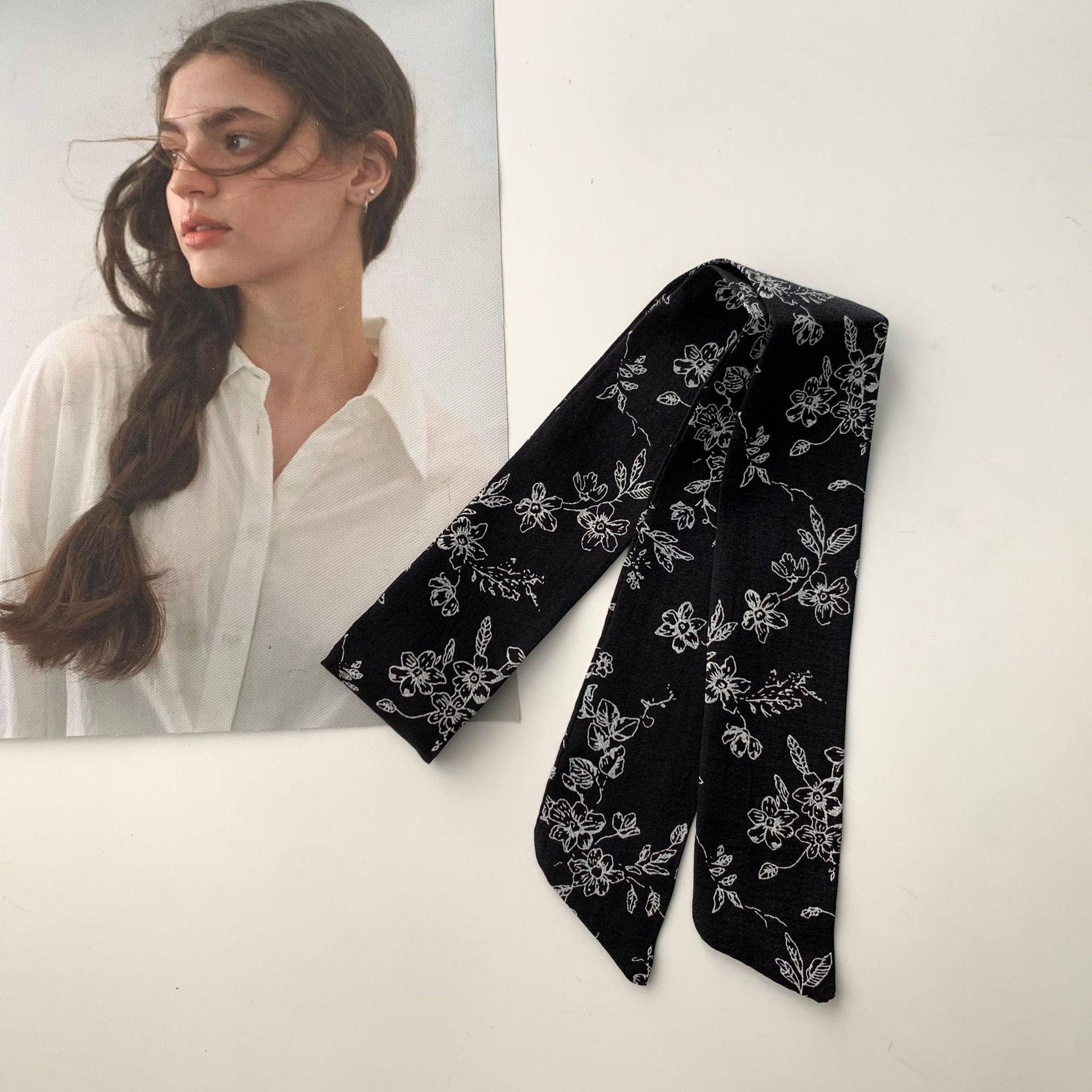 2025 spring and summer cotton and linen floral polka dot long silk scarf thin and narrow small scarf women s ribbon headband scarf streamer new 5-98