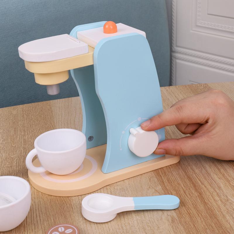 Wooden Kitchen Pretend Play Toy Simulation Wooden Coffee Machine Baby Early Learning Educational Toys