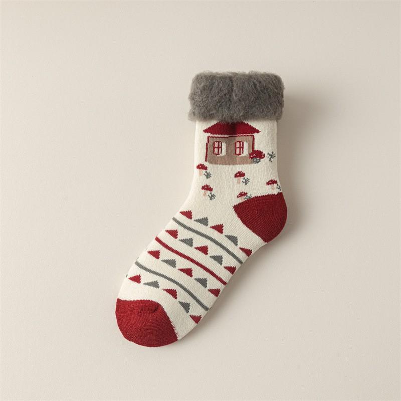 Womens Thick Fleece Lined Christmas Socks Mid-Calf Warm Winter Holiday With Reindeer