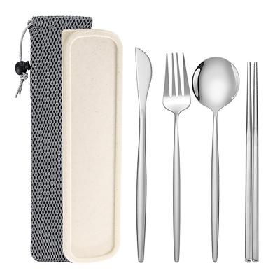 Hive Mind Cutlery Set Camping Outdoor Tableware Chopsticks Spoon Fork Knife for 1 Person Stainless Steel (Silver)