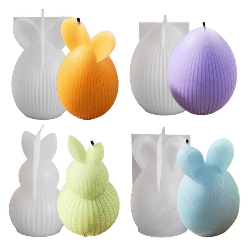DIY Oster-Serie Silikonform 3D Gestreiftes Ei Gerader Ohrhase Kürbis Diamantmuster Hase Duftkerze Gips