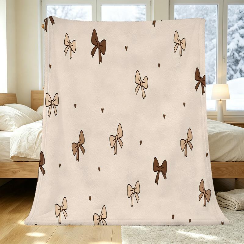 Soft Flannel Fleece Blanket with Bow Detail – Warm, Skin-friendly, No-Shed Single Bed Throw for Home, Christmas & Halloween Use