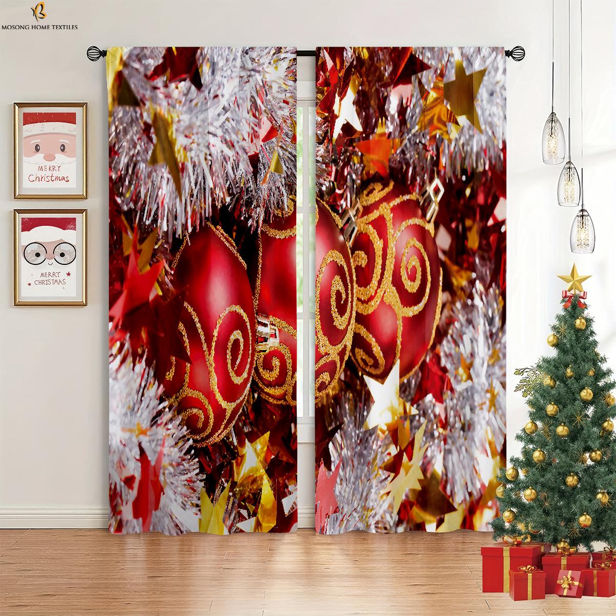 

Шторы на окна Рождественские носки Снеговик Санта-Клаус Печатные шторы Спальня Гостиная Украшения для вечеринки в Новый год Шторы W50xH130(CM)x2PCS&Rod pocket