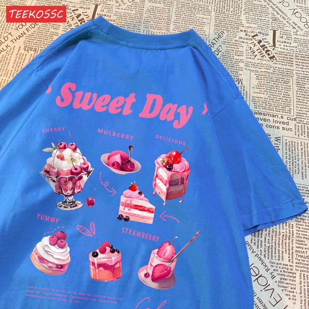 

Уличные хлопковые женские футболки Sweet Day Розовое мороженое торт с принтом уличная одежда мягкие дышащие оверсайз трендовая женская одежда S