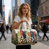 Vintage Quilted Duffel Bag Women Colorful Retro Travel Tote Floral Weekender Bag Overnight Bag for Gym Shopping