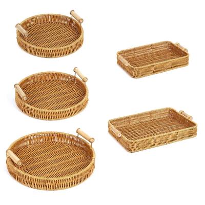Handmade Wicker Storage Baskets Imitation Rattan Woven Baskets Compact Bread Fruit Organizer Home Organization Tray