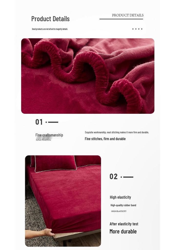 Solid Color Crystal Velvet Fitted Sheet Set - Single Piece Bed Sheet with Mattress Protector
