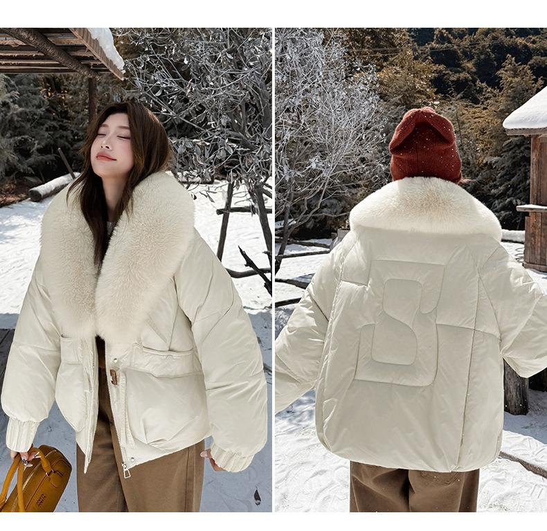 Winter Solid Color Hooded Big Fur Collar Loose Casual Windproof Thickening Warm Short Women's Jacket 5 Colors