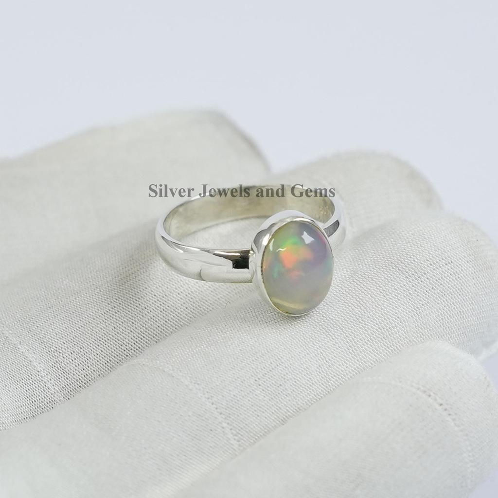 Natural Ethiopian Opal Ring, 925 Sterling Silver October Birthstone Ring, Handmade Ring, Oval Opal Ring, Gift for Mother, Gemstone Ring