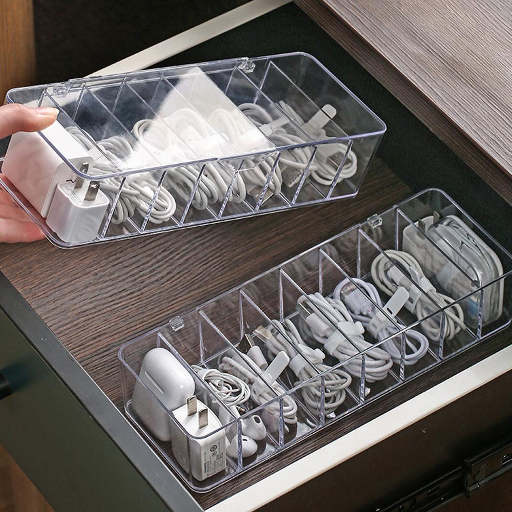 Transparent Plastic Data Cable Storage Box USB Cord Sorter Daily Office Supplies Sundries Small Desk Accessories Storage