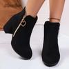 Heart Shape Metal Decor Side Zipper Women's Black Ankle Boots Suede Leather Chunky Heel Round Toe Fashion Booties 2026 Autumn