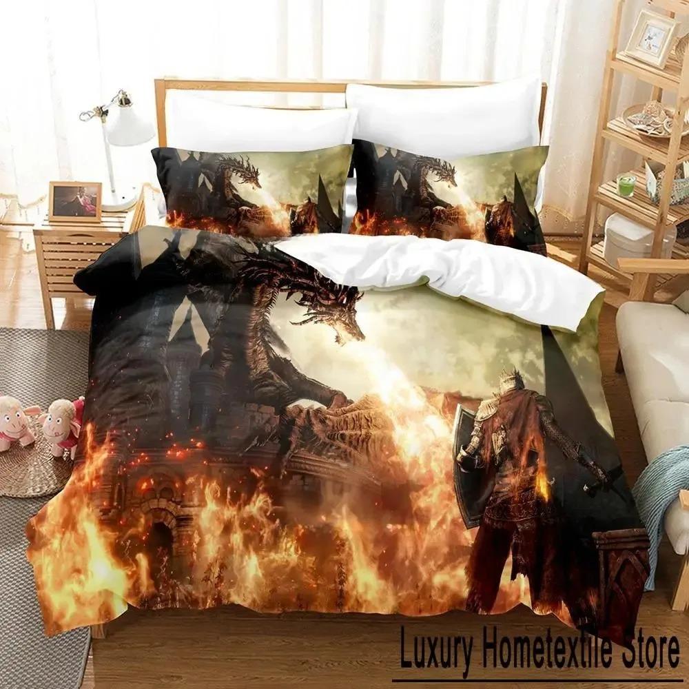 Dark Souls 3 Ložní souprava Jednolůžko Dvojlůžko Plná Velikost Queen King Ložní souprava Dospělý Dítě Ložnice Přikrývka Sady 3D Tisk Anime Prostěradlo
