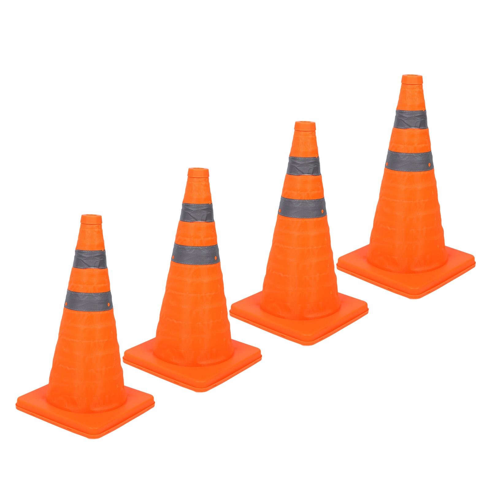 4Pcs Traffic Cones 45cm 360° Reflective Strips Foldable PP Base Waterproof Oxford Cloth Safety Cones PP+Oxford cloth