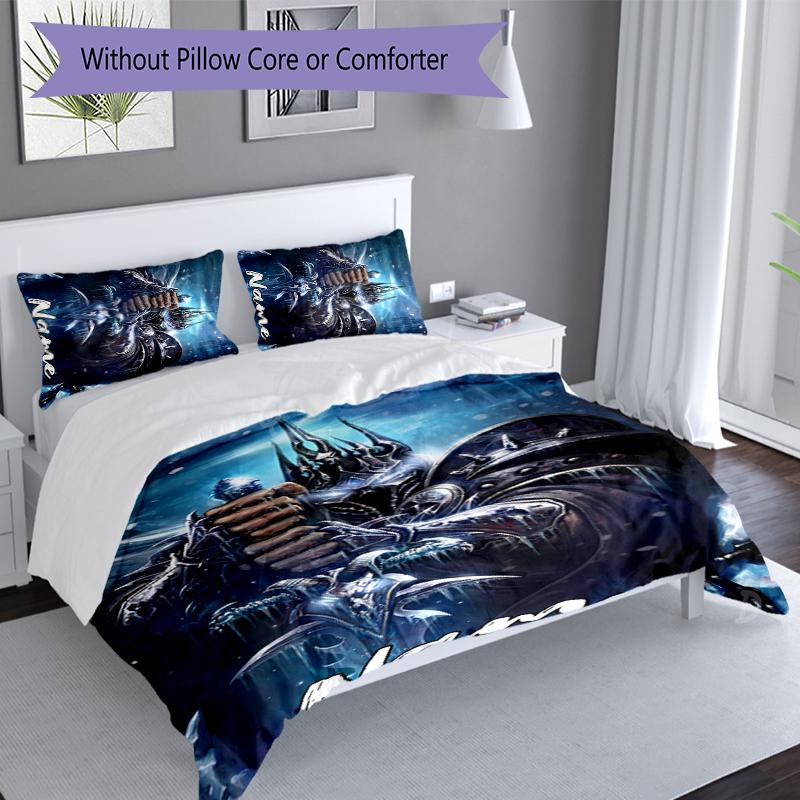 3pcs Custom Name World of Warcraft Bedding Set,Includes 1 Duvet Cover and 2 Pillowcases,All-season Bedroom Decor