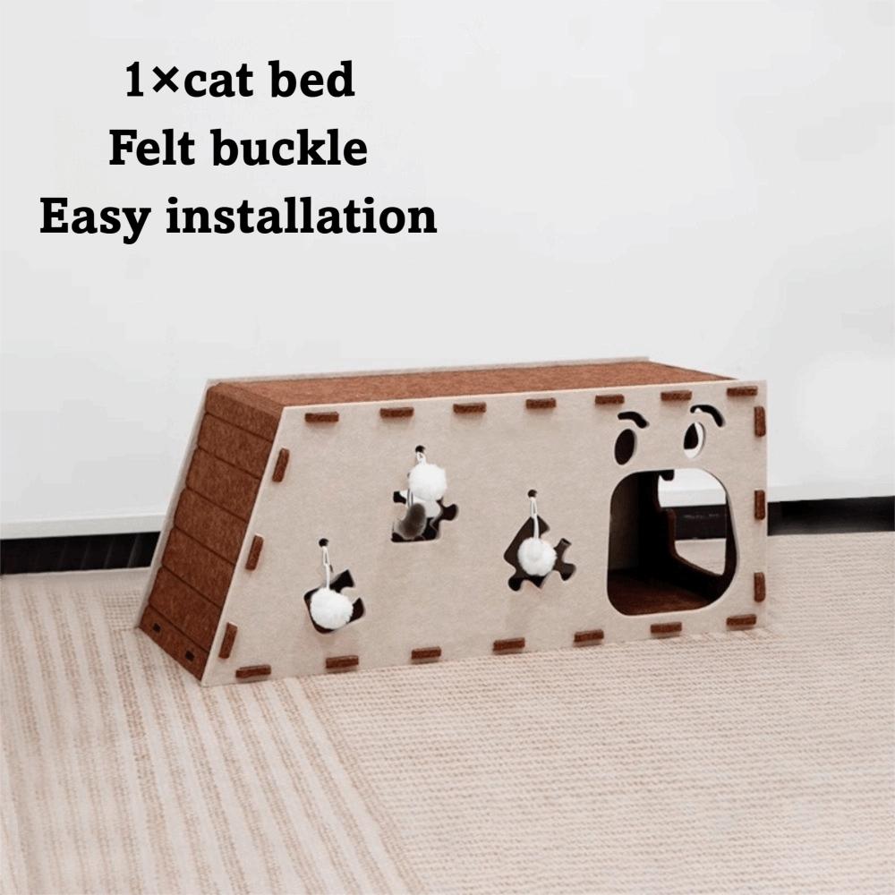 2-in-1 Cat Scratcher House Stackable Felt Cat Bed Sturdy with Toy Ball Cat Claw Board Climbing House бежевый